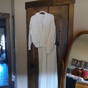 Sincerely Jules Cream Knit Hooded Sweater & Wide-Leg Pants Set